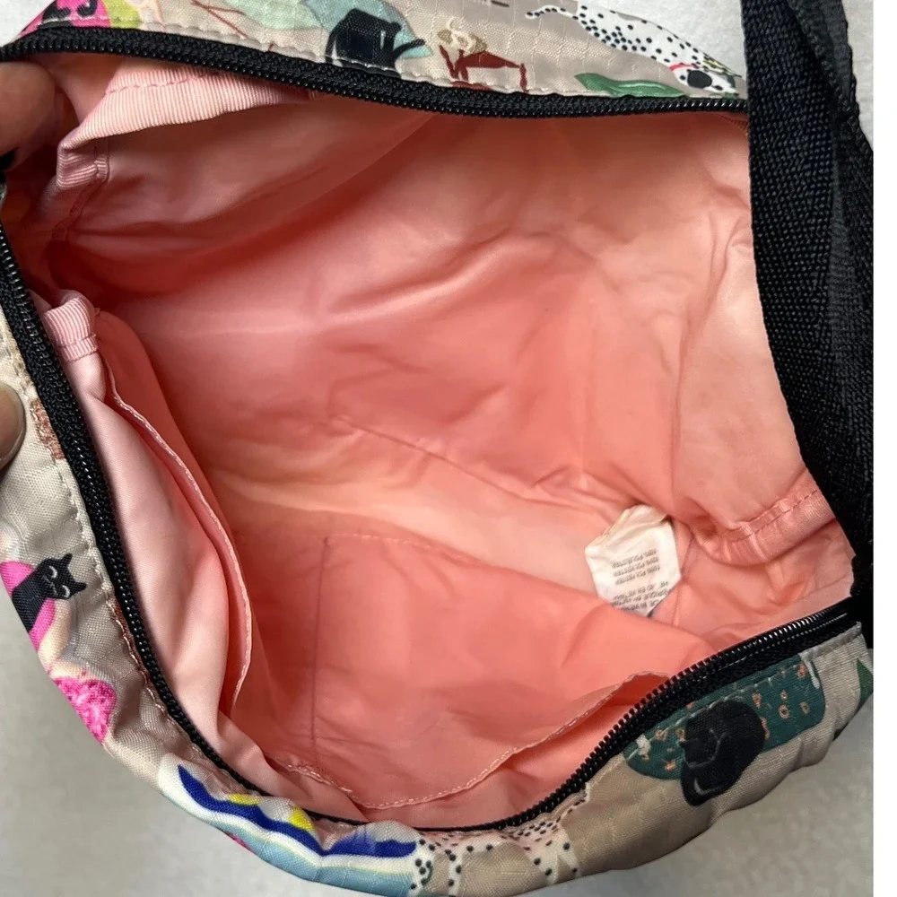 LeSportsac Womens Crossbody Bag Cat Dog Novelty Print Small Tan Nylon Messenger